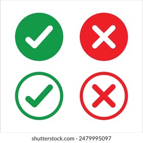 True and false button. Right and wrong symbol. check or cross icon do and don. Tick mark and cross mark icon. vector illustration.