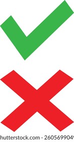  True and false icon, Checkmark and cross icons for web design isolated on white background. Flat design