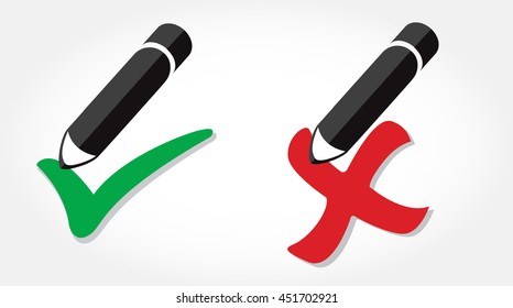 true / false icon vector , pencil writing true / false icon 
