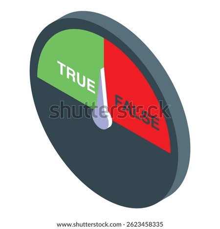 True false meter indicating a check result, representing fact checking, fake news detection, or lie detector tests