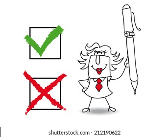 True or falsE;  Penelope the businesswoman checked a list  with a pen 