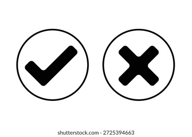 True and false, right wrong symbols accept rejected for evaluation. Vector outline style icons isolated on white background.