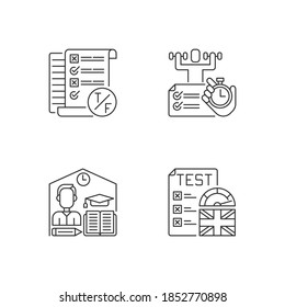 True false test pixel perfect linear icons set. Placement exam. Physical skills testing. Examination. Customizable thin line contour symbols. Isolated vector outline illustrations. Editable stroke