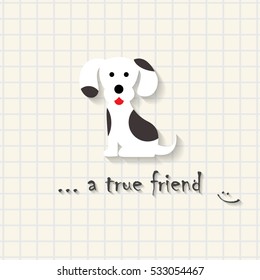 True friend - cute dog puppy scene on mathematical square paper