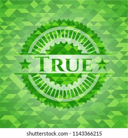 True green emblem with mosaic background