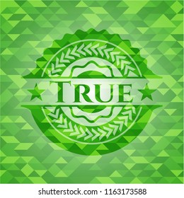 True green emblem with mosaic background