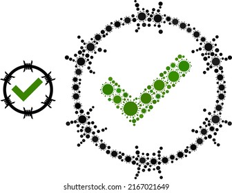 Wahre Gefängnismosaiksymbol. Vektormosaik wird mit zufälligen Bakteriengegenständen gebaut. Virus-Zelle Mosaik wahre Gefängnissymbol. Wahrer Gefängnismosaik für Epidemievorlagen.