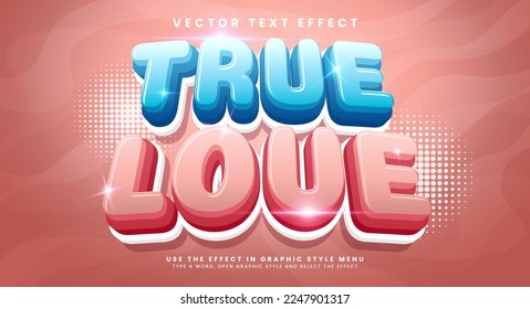 True love 3d editable text effect with blue and pink color, suitable for romantic themes.