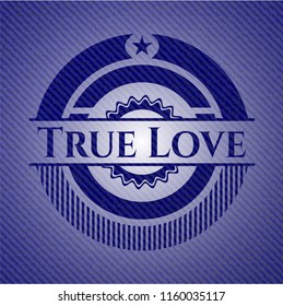 True Love badge with denim texture