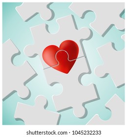 True love concept with pieces of red heart puzzle join together , vector , illustration