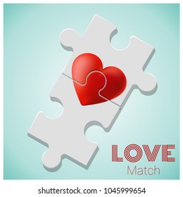 True love concept with pieces of red heart puzzle join together , vector , illustration