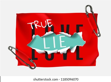 true love true lie on red paper secured by pins