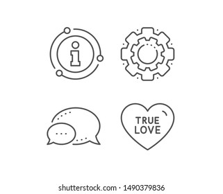 True love line icon. Chat bubble, info sign elements. Sweet heart sign. Valentine day symbol. Linear true love outline icon. Information bubble. Vector
