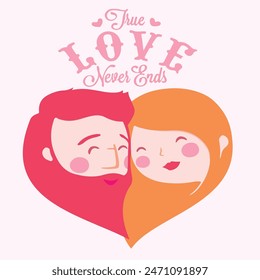 True Love Story Never Ends, vector. Romantic love quote