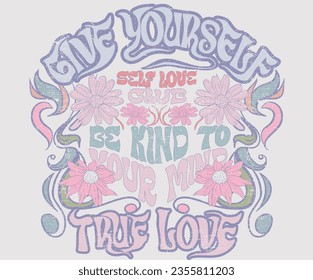 True love typographic design for tee, sticker, fashion, sweatshirt and others. Flower garden t-shirt design. Self love club print design. 