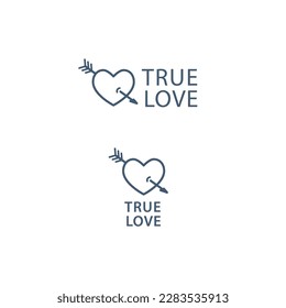 True Love. Vector Linear Heart with Arrow Icon. Horizontal and Vertical design for Valentines day or Wedding