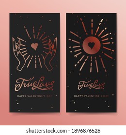 True Love web banners, esoteric Valentine's day card. Magic Hand drawn, doodle, sketch line style. Vector illustration