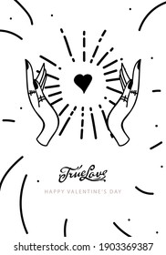 True Love web banners, esoteric Valentine's day card. Magic Hand drawn, doodle, sketch line style. Vector illustration