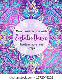 True Love. Yoga card design. Colorful template for spiritual retreat or yoga studio. Ornamental business cards, oriental pattern. Vector illustration.