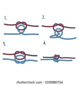 True lover's or love knot step by step guide or visual vector instruction. True love knot, a variant of Fisherman or Shamrock one with the symbolism of romance, friendship and affection.