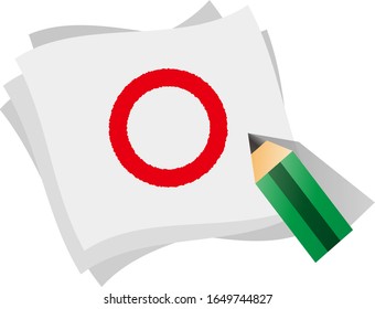 True mark written on the papers with a pen