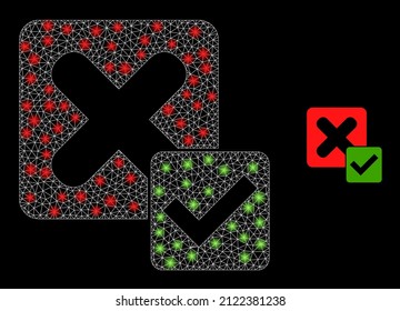 Verdadero icono negativo y malla de red brillante verdadera estructura negativa con puntos de brillo. Constelación iluminada hecha a partir de un icono vectorial negativo verdadero y malla triangular. La canal luminosa es verdadera negativa,