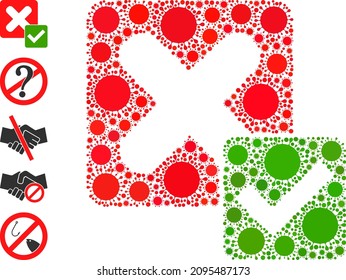 True negative mosaic icon. Vector collage organized from scattered virus cell parts. Virus cell mosaic true negative icon and more icons. True negative mosaic for epidemic templates.