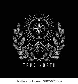 True North Compass Mountain Vintage Outdoor Adventure T-Shirt Design