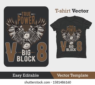 True Power V8 Big Block Motorcycle Label Tshirt Vector. This artwork is looking great on web and print. You will use it easily. Thanks
