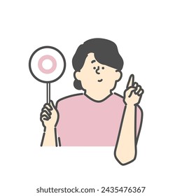True Quiz illustration of a female caregiver　Pointing pose