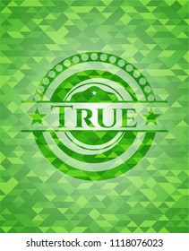 True realistic green emblem. Mosaic background