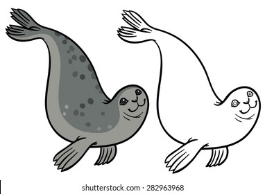 true seal or earless spotted seal  - vector hand drawing illustration