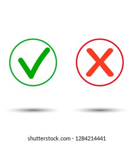 True or false? Set of trendy flat check mark and cross icons. Vector illustration isolated on white background. - Vector Eps10