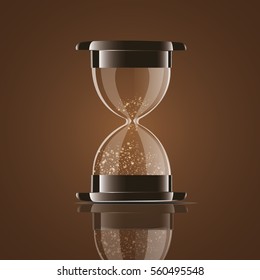 True transparent sand hourglass isolated on white background. Simple and elegant sand-glass timer. Sand clock icon 3d illustration. 
