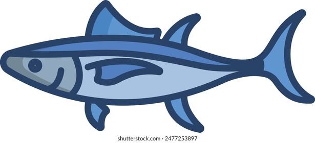 True tunas fish linear color vector illustration