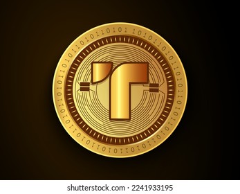 Símbolo de moneda cripto y logotipo en moneda de oro en USD (TUSD) verdadero. Símbolo de concepto de dinero virtual basado en tecnología blockchain. 