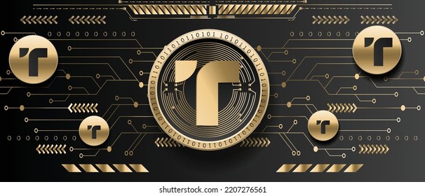 True USD TUSD cryptocurrency golden coin on futuristic technology background vector illustration banner and wallpaper template 