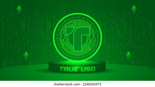 True USD (TUSD) Metaverse cryptocurrency concept vector illustration banner