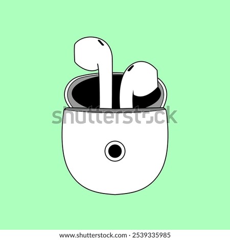 True Wireless Stereo Line Art Cartoon Vector Illustration Design
