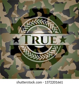 True written on a camouflage texture