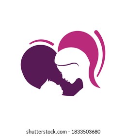truely love silhoutte of lovely mother mom and baby logo vector graphic concept