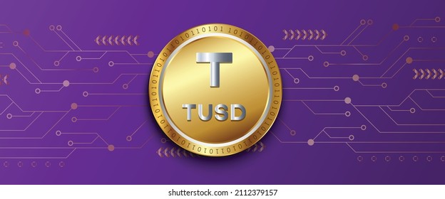 TrueUSD TUSD Crypto currency technology vector illustration banner. Can be used as background, backdrop, poster, cover and print design template.