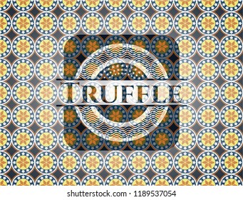 Truffle arabic badge background. Arabesque decoration.