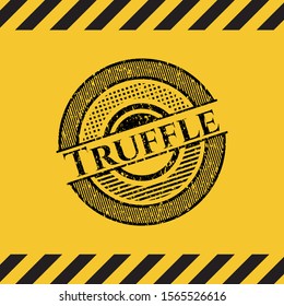 Truffle black grunge emblem, yellow warning sign. Vector Illustration. Detailed.