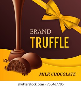 Truffle box template. Chocolate candy packaging mock up. Advertising banner or poster. Vector illustration