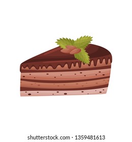 Truffle cake with chocolate glaze on white background.