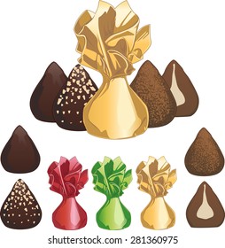 Truffle chocolate candies set of isolated vector illustrations