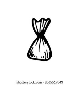 Truffle chocolate candy wrapped in a wrapper. Sweet dessert. Party decoration element. Hand drawn line vector illustration in doodle style.