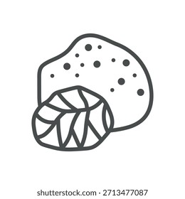 Icono de la trufa. Ilustración de línea delgada de una trufa aromática con rebanada de sección transversal, que simboliza hongos gourmet, ingrediente culinario de lujo y delicadeza terrosa. Signo de Vector de contorno aislado.