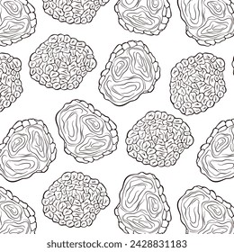 Truffle mushrooms seamless pattern line art style. For wrapping paper, wallpaper, textiles, background. Vector illustration on a white background.